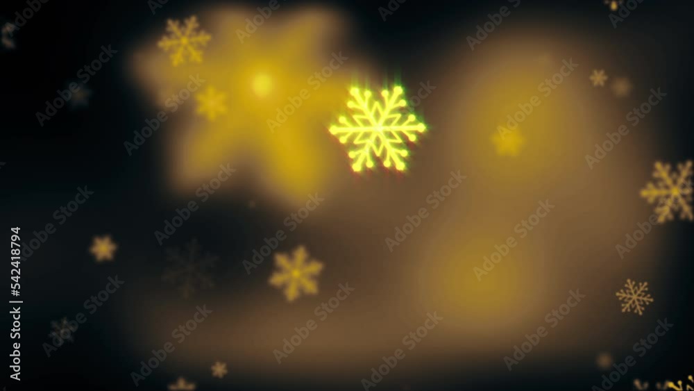 Wall mural beautiful abstract loop winter snow background with falling yellow gold snowflakes and floating blur