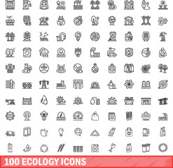 Fototapeta na wymiar 100 ecology icons set. Outline illustration of 100 ecology icons vector set isolated on white background