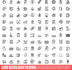 100 ecology icons set. Outline illustration of 100 ecology icons vector set isolated on white background