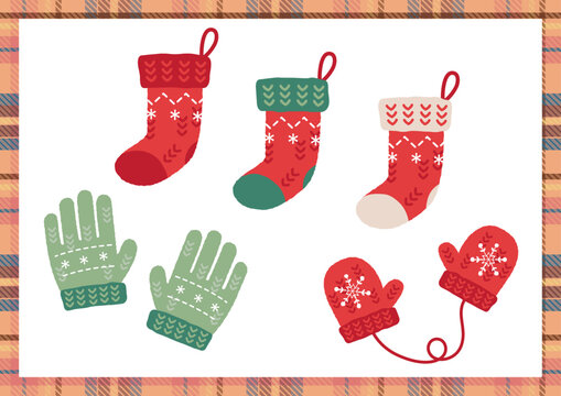 靴下や手袋のクリスマスイメージのイラスト
