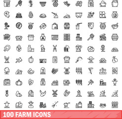100 farm icons set. Outline illustration of 100 farm icons vector set isolated on white background