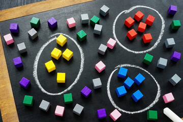 Customer segmentation models concept. Segments with colorful cubes. - obrazy, fototapety, plakaty