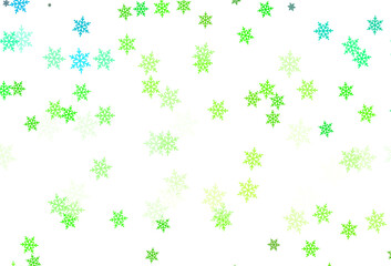 Light Green vector background with xmas snowflakes, stars.