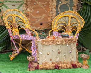 traditional thrones of the bride and the groom in african wedding ceremony.