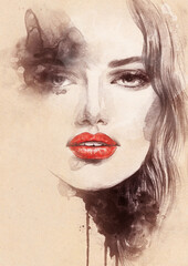 woman portrait. watercolor painting. beauty fashion illustration