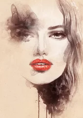 Foto auf Acrylglas Antireflex woman portrait. watercolor painting. beauty fashion illustration © Anna Ismagilova