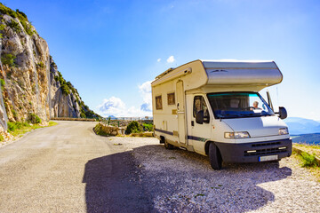Rv camper in mountains, Verdon Gorge France.