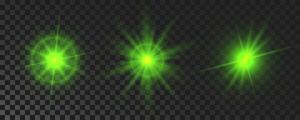 Set of green glowing sparkling stars