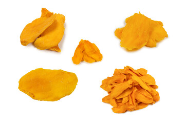 Naklejka premium Dry tasty mango slices isolated on a white background.