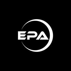 EPA letter logo design with black background in illustrator, cube logo, vector logo, modern alphabet font overlap style. calligraphy designs for logo, Poster, Invitation, etc.