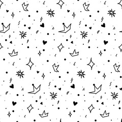 The pattern is scribbled. Stylish repeating elements. Street style, hand drawings. Suitable for printing on paper, textiles. Gift wrapping, clothing.