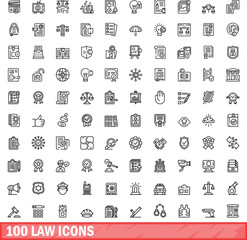 100 law icons set. Outline illustration of 100 law icons vector set isolated on white background