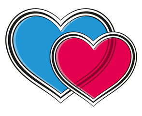 Tri-lined red and blue overlap heart icon, Valentine vector illustration, Symbol of a love.  