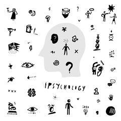  Male thinking sign and symbols set, graphic design elements 