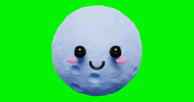 Looped 3d Cute and adorable moon emoji character emoticons with green screen. 3d cartoon moon emoticon.