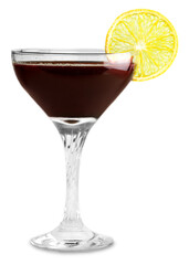 Cocktail with Lemon Slice Isolated