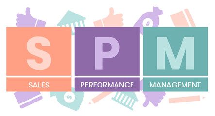 SPM - Sales Performance Management acronym, business concept. word lettering typography design illustration with line icons and ornaments. Internet web site promotion concept vector layout.