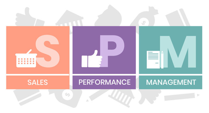 SPM - Sales Performance Management acronym, business concept. word lettering typography design illustration with line icons and ornaments. Internet web site promotion concept vector layout.