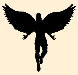 Silhouette of an angel flying in the sky - obrazy, fototapety, plakaty