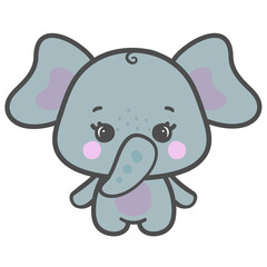 Cute elephant in standing position, smile, blink, vintage colour theme