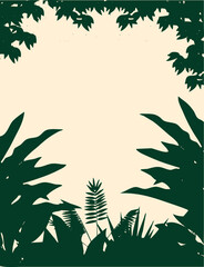 Jungle leaf silhouette frame. Foliage silhouettes