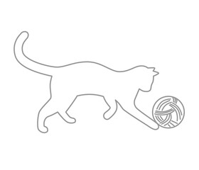 Outline kitten playing with a ball of thread