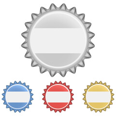 A set of multi-colored in bottle caps with an empty blank for the inscription