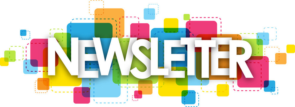 NEWSLETTER typography banner with colorful squares on transparent background