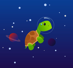 Obraz premium ittle Turtle went into space