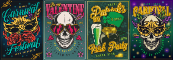 Party set colorful posters vintage © DGIM studio