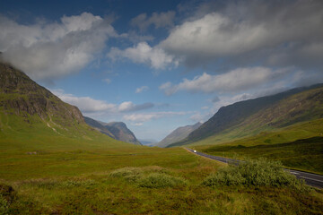 Fototapeta na wymiar A82 road through Glencoe in the Scottish Highlands