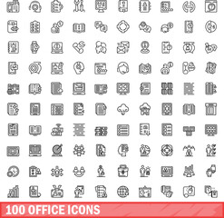 100 office icons set. Outline illustration of 100 office icons vector set isolated on white background