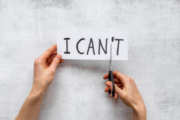 Paper card I cannot change into I can with scissors