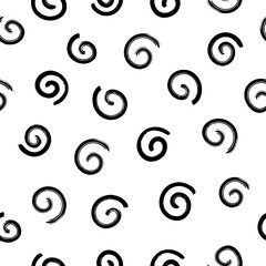 Abstract seamless hand drawn irregular polka pattern. Vector background illustration. Black and white tile with random spiral symbol. Monochrome design for wrapping paper, fabric, backdrop