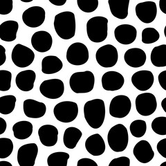 Abstract seamless hand drawn irregular pattern. Vector background illustration. Black and white tile with random near placed different dots. Monochrome design for wrapping paper, fabric, backdrop