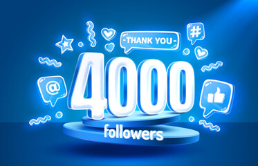 Thank you 4000 followers, peoples online social group, happy banner celebrate, Vector - obrazy, fototapety, plakaty