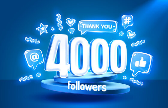Thank you 4000 followers, peoples online social group, happy banner celebrate, Vector
