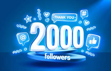 Thank you 2000 followers, peoples online social group, happy banner celebrate, Vector
