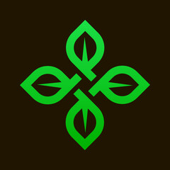 minimalistic rhomboid twisted green sign of four interlaced leaves in scandinavian style