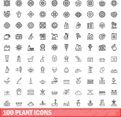 100 plant icons set. Outline illustration of 100 plant icons vector set isolated on white background