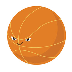 Basketball Ball. Cute ball with funny face. Cute School Supplies. Vector, kawaii