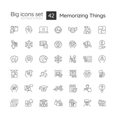 Memorizing things technique linear icons set. Brain training. Improve memory skill. Customizable thin line symbols. Isolated vector outline illustrations. Editable stroke. Quicksand-Light font used