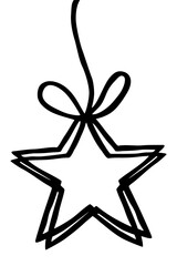 Hand drawn Christmas pine tree star ball ornament hanging on a string, holiday card style, PNG isolated on transparent background