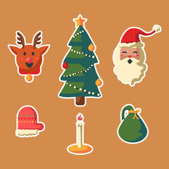 Hand drawn flat christmas elements sticker