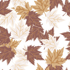 Abstract oak leaves seamless pattern. Maple foliage backdrop.
