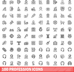 100 profession icons set. Outline illustration of 100 profession icons vector set isolated on white background