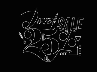Happy Diwali with 25% off text design. Abstract vector illustration.