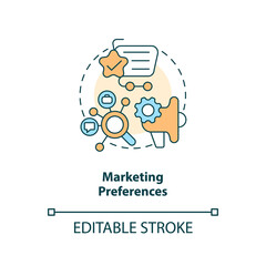 Marketing preferences concept icon. Digital service. Online banking registration abstract idea thin line illustration. Isolated outline drawing. Editable stroke. Arial, Myriad Pro-Bold fonts used