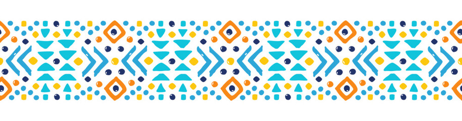 Ethnic style colorful seamless border. Tribal decorative tape of aztec motives. EPS 10 vector illustration.