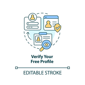 Verify free profile concept icon. Banking onboarding. Transfer money activity abstract idea thin line illustration. Isolated outline drawing. Editable stroke. Arial, Myriad Pro-Bold fonts used